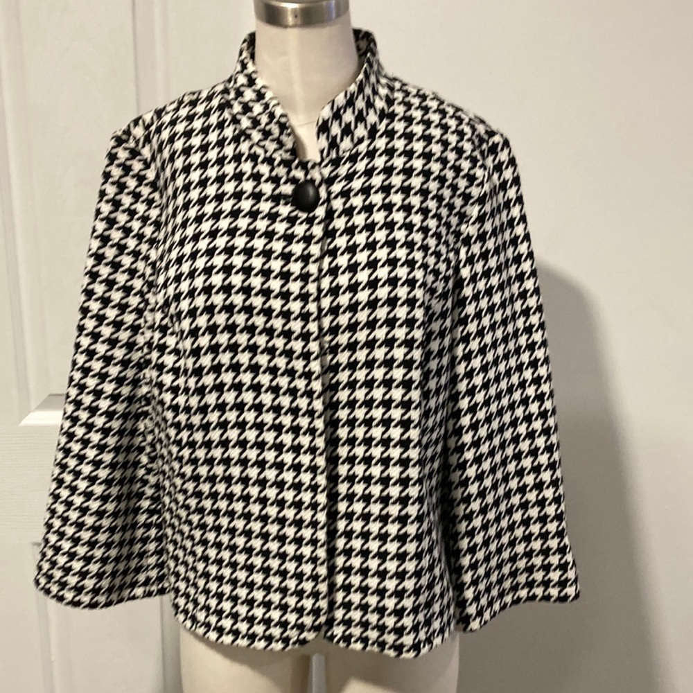 Style & Co. Black white hounds tooth jacket 14